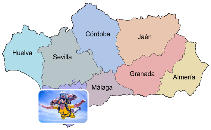 Mapa de Andalucía de Paracaidismo: Cadiz