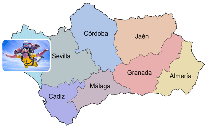 Mapa de Andalucía de Paracaidismo: Huelva