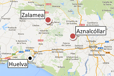 Map of bungee jumping sites in the province of Huelva Map of bungee jumping sites in the province of Huelva