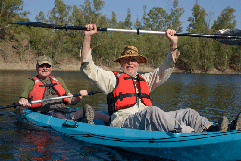 Colleagues on kayak. Team building. Aznalcollar. Sevilla