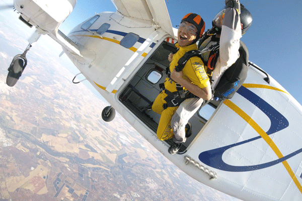 Tandem skydiving jump. Bollullos. Sevilla
