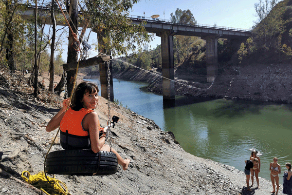 Zip line over the Agrio reservoir. Aznalcollar. Sevilla