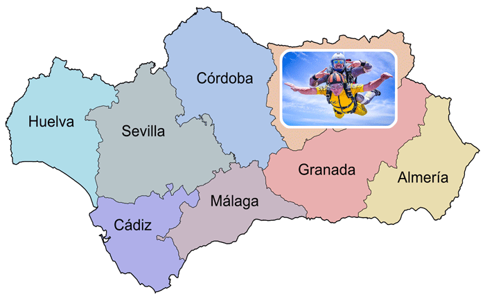 Mapa de Andalucía de Paracaidismo: Jaén