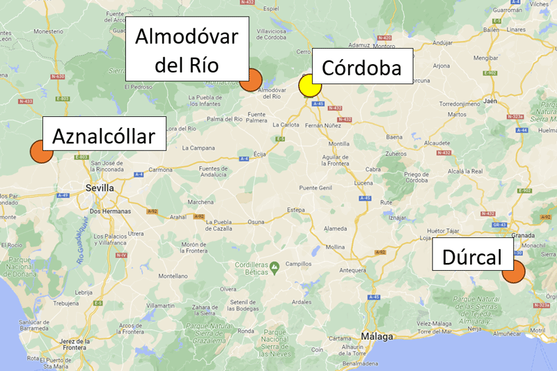 Map of bungee jumping sites from Córdoba Map of bungee jumping sites from Córdoba