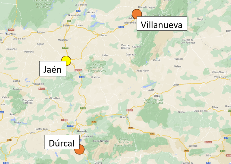 Map of bungee jumping sites from Jaén Map of bungee jumping sites from Jaén