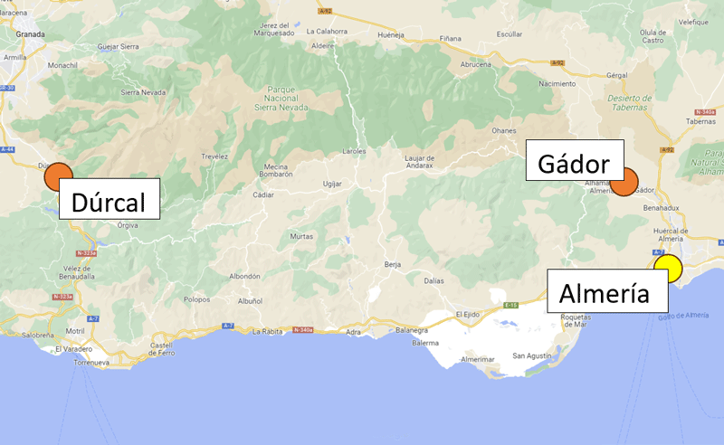 Mapa de puenting en Almería Mapa de puenting en Almería